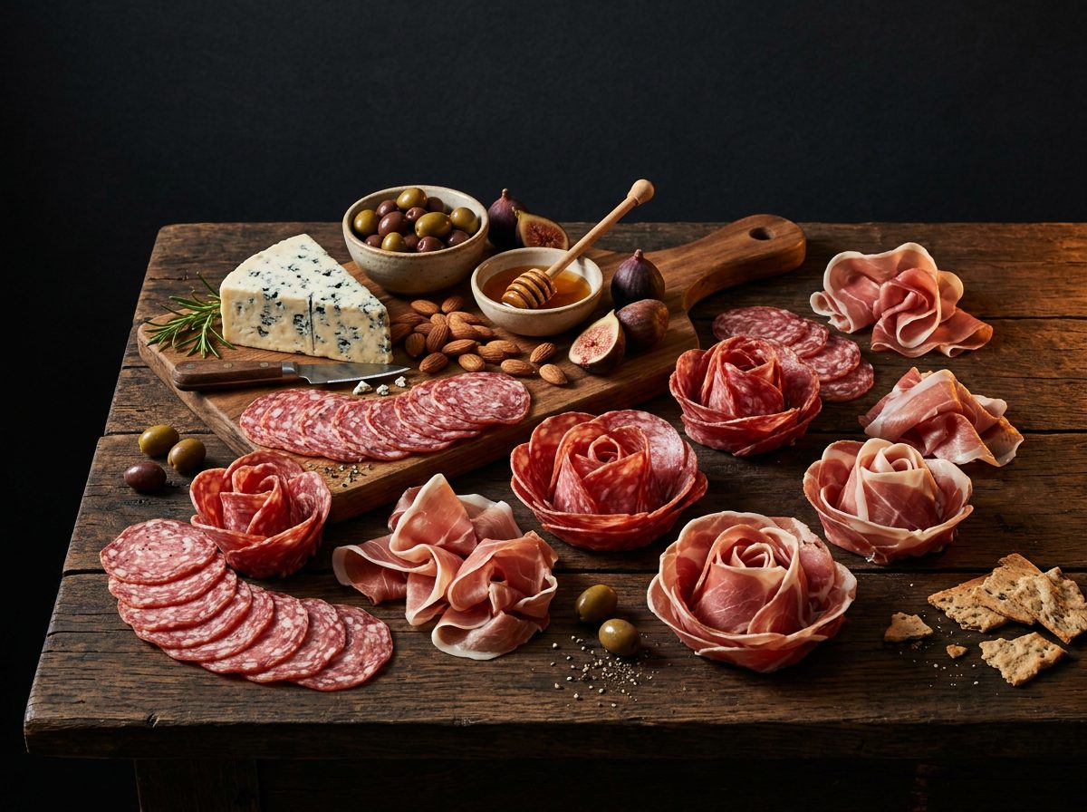 Schritt 4: Wurst & Schinken ergänzen – Aufbau eines Grazing Table von The Butcher’s
